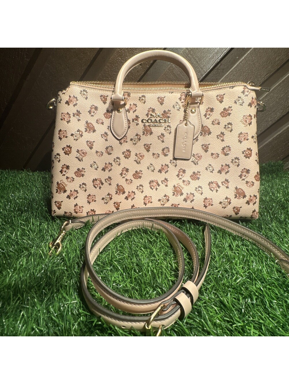 Coach Georgia Satchel Bag Rose Print Blush Pink Crossbody Handbag Purse CAB13